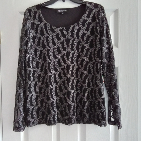 Jones New York Collection Blouse, Large, Black and Silver - Picture 2 of 4